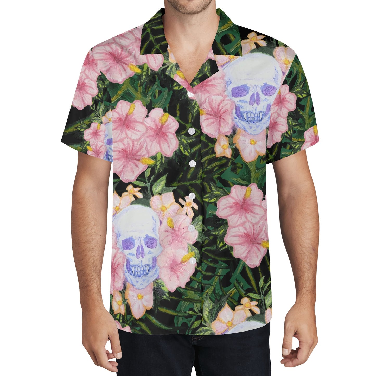 Skull and Hibiscus Casual Hawaiian Shirt