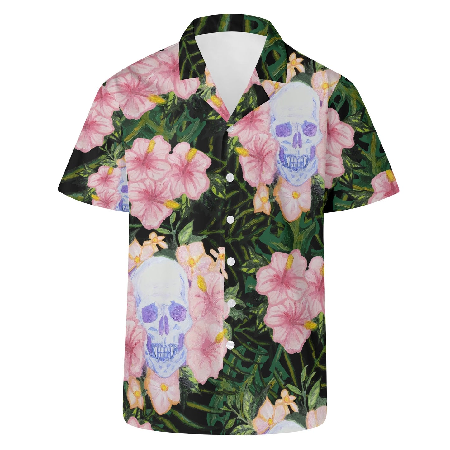 Skull and Hibiscus Casual Hawaiian Shirt