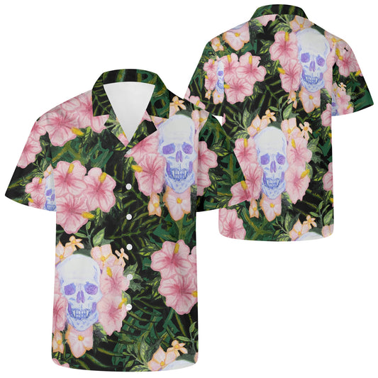 Skull and Hibiscus Casual Hawaiian Shirt